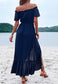 Off Shoulder Button Midi Dress