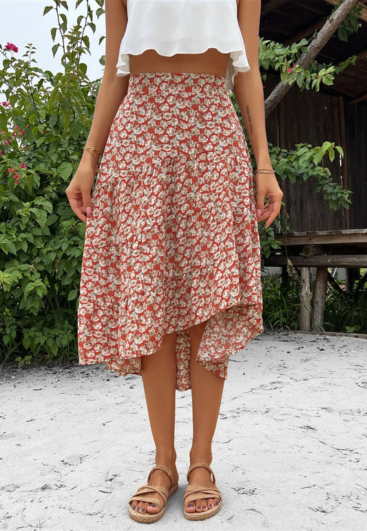 Printed Asymmetrical Hem Skirt