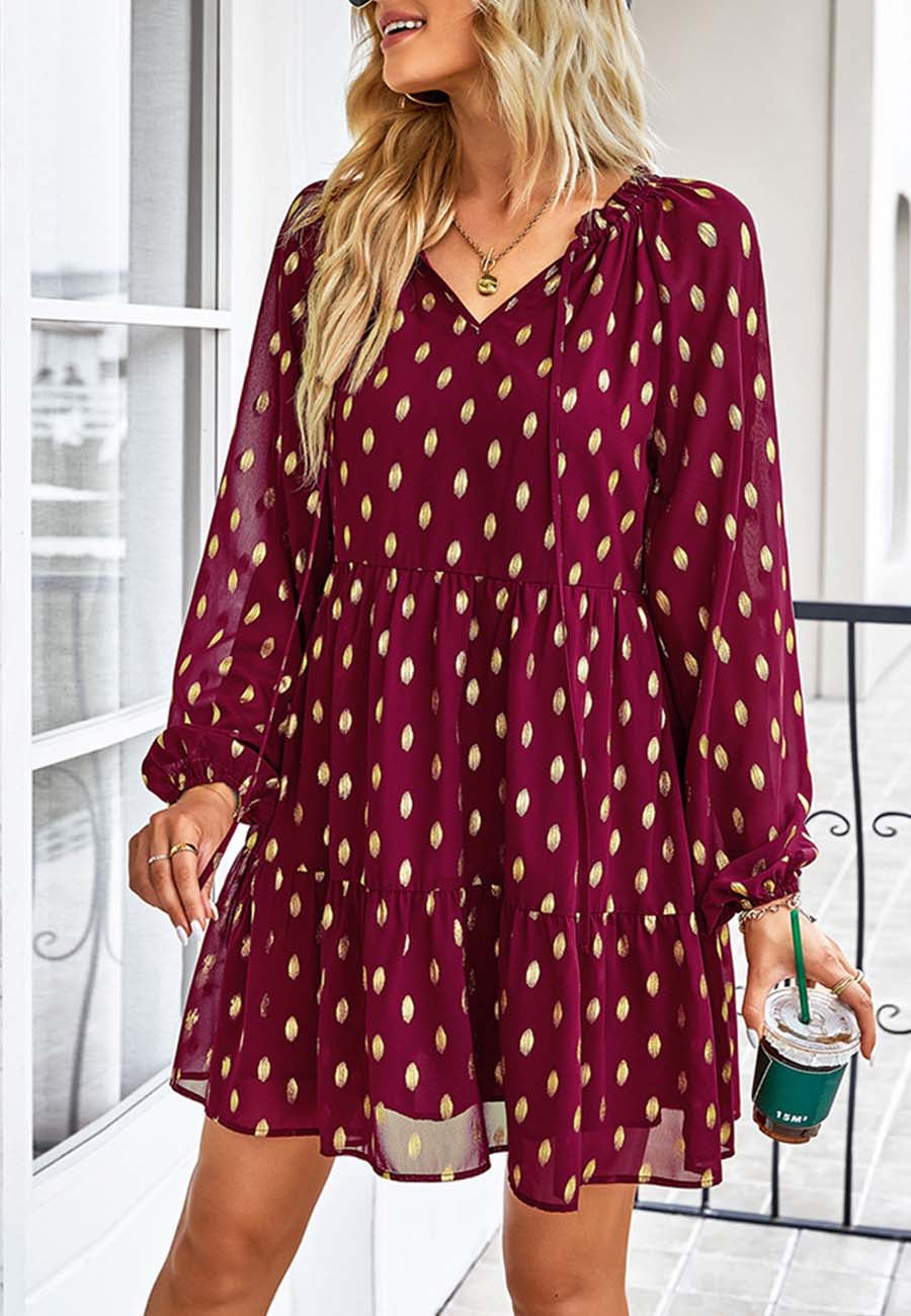 Tie Neck Spotted Dress