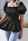 Shirred Puff Sleeve Peplum Blouse