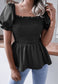 Shirred Puff Sleeve Peplum Blouse