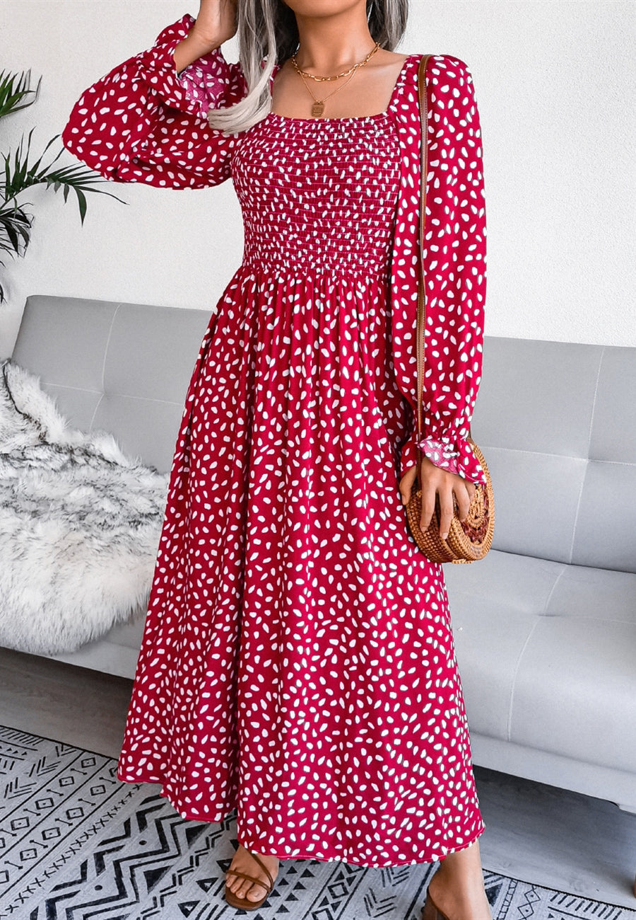 Square Neck Spotted Print Dress