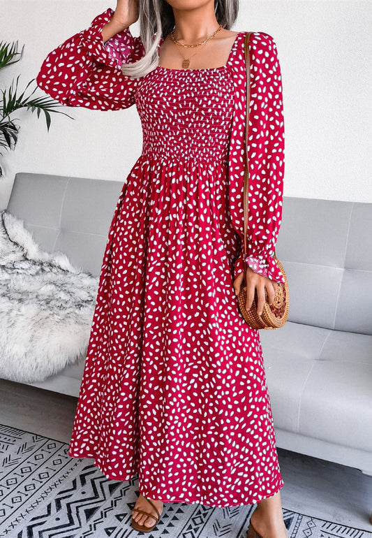 Square Neck Spotted Print Dress