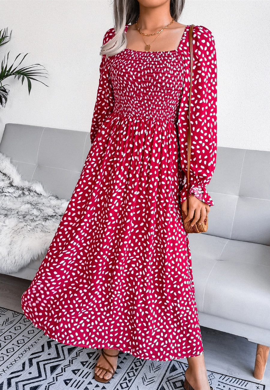 Square Neck Spotted Print Dress