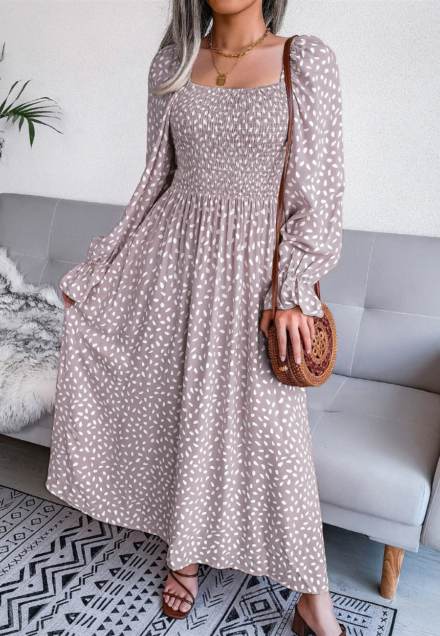 Square Neck Spotted Print Dress