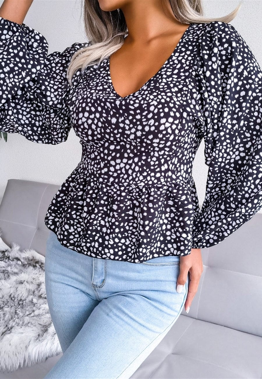 Animal Print Bishop Sleeve Blouse