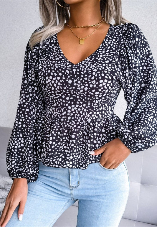 Animal Print Bishop Sleeve Blouse