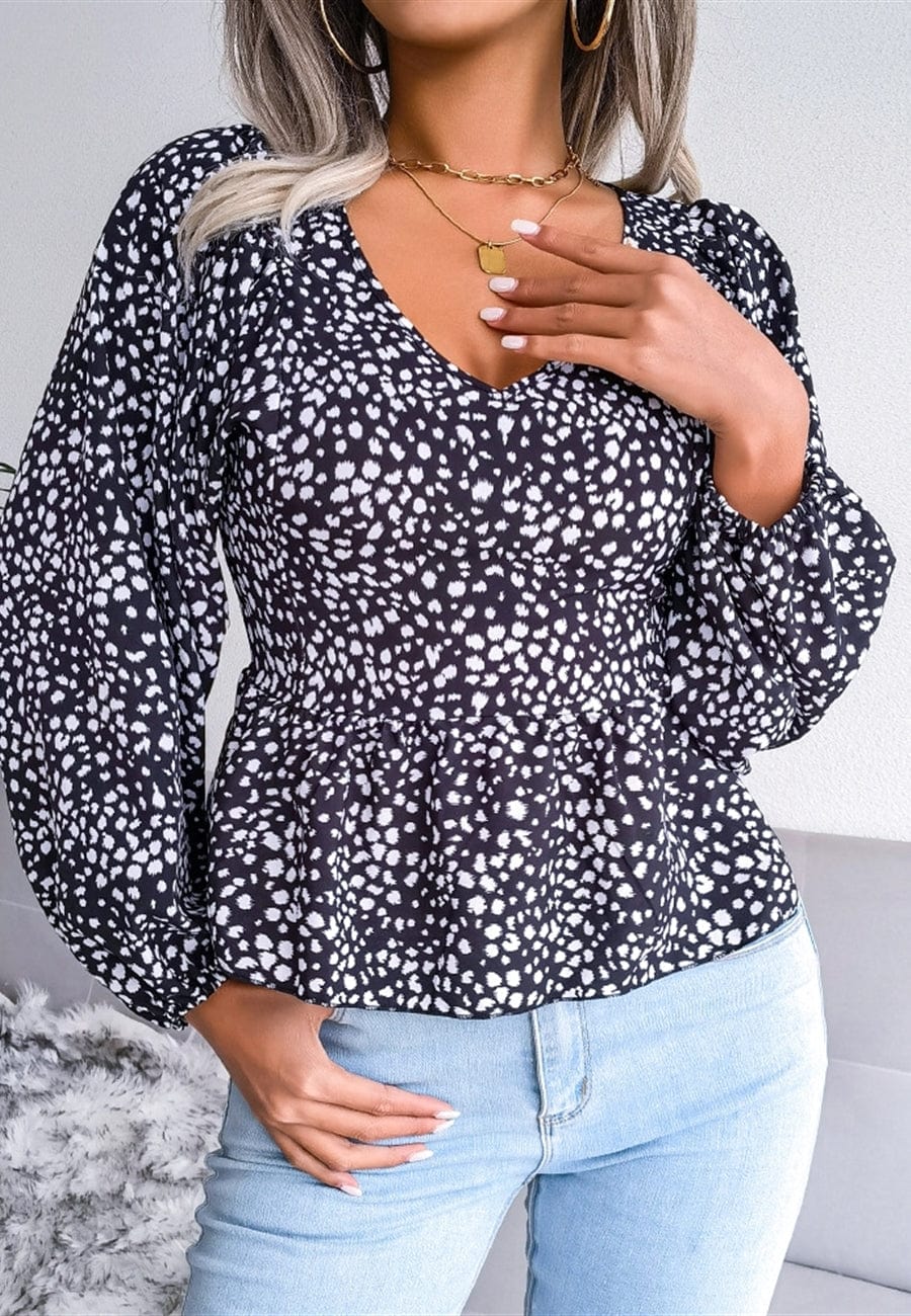 Animal Print Bishop Sleeve Blouse