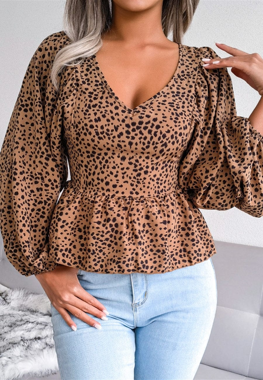 Animal Print Bishop Sleeve Blouse