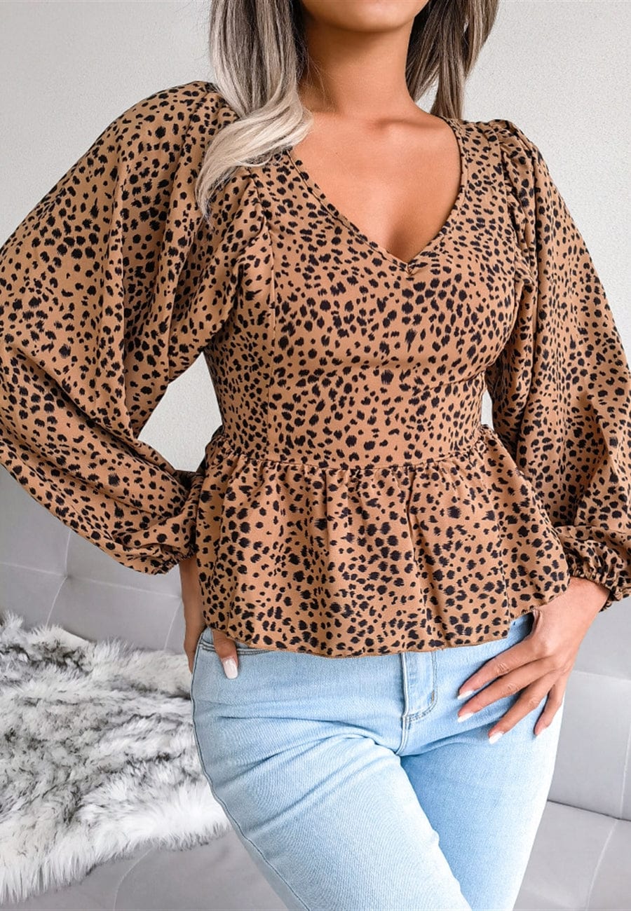 Animal Print Bishop Sleeve Blouse