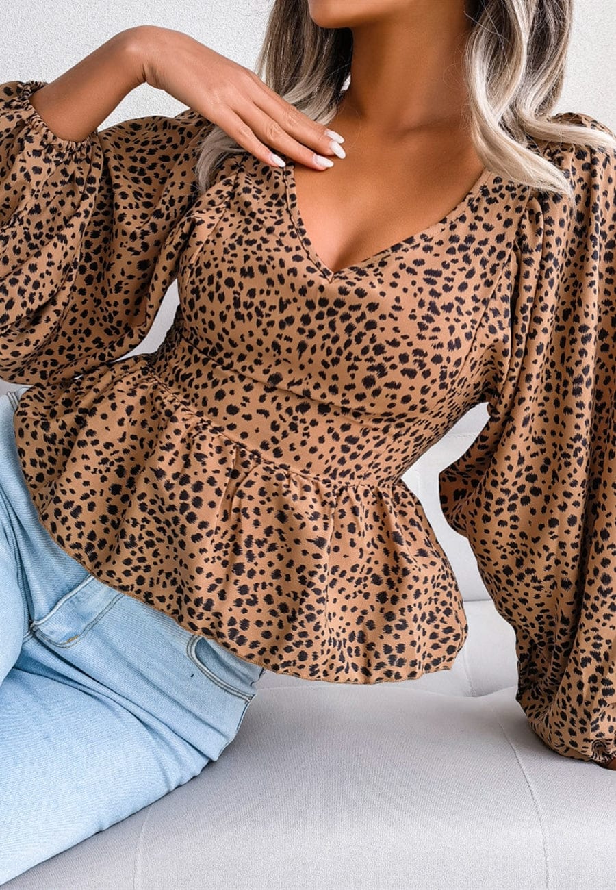 Animal Print Bishop Sleeve Blouse