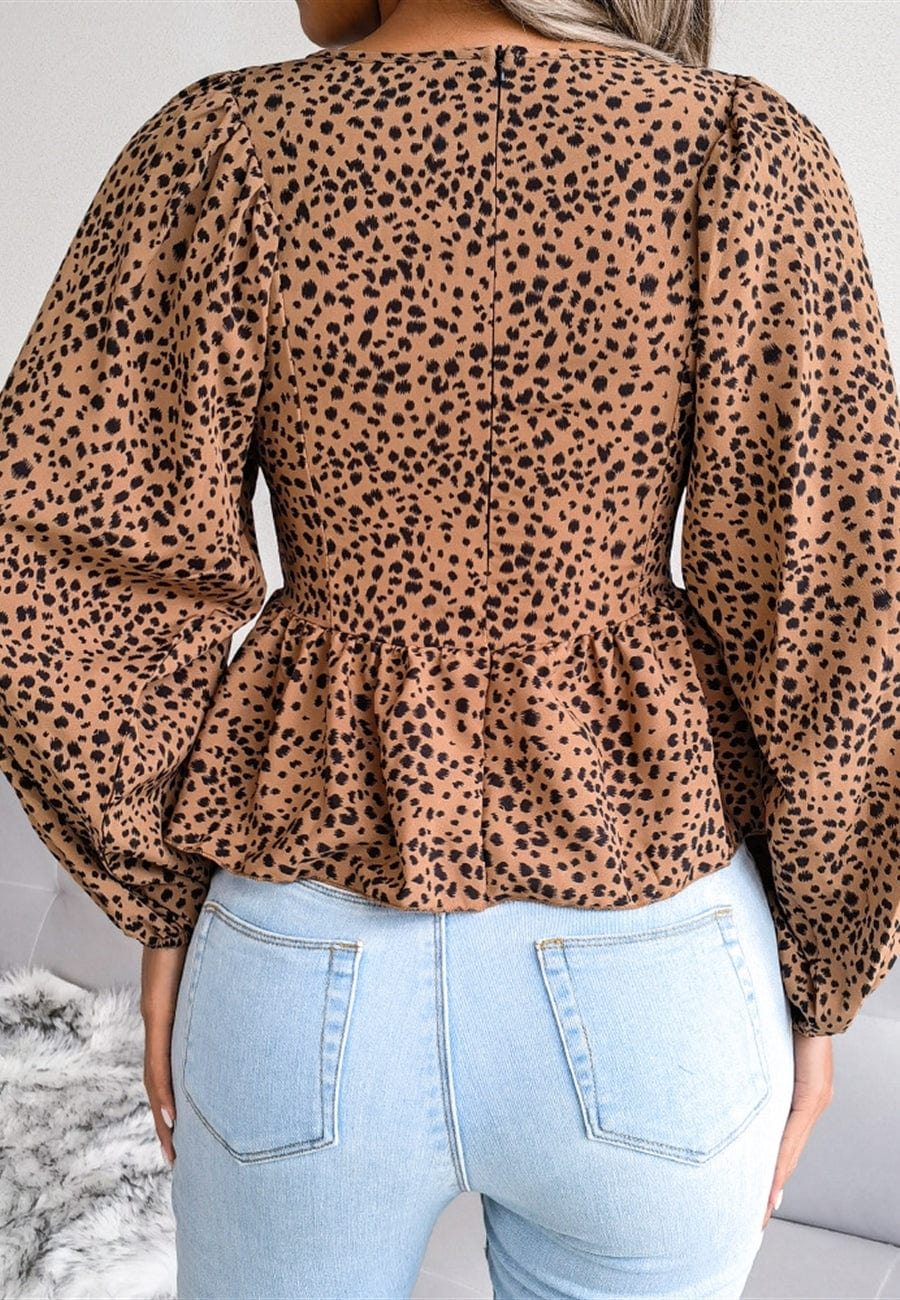 Animal Print Bishop Sleeve Blouse