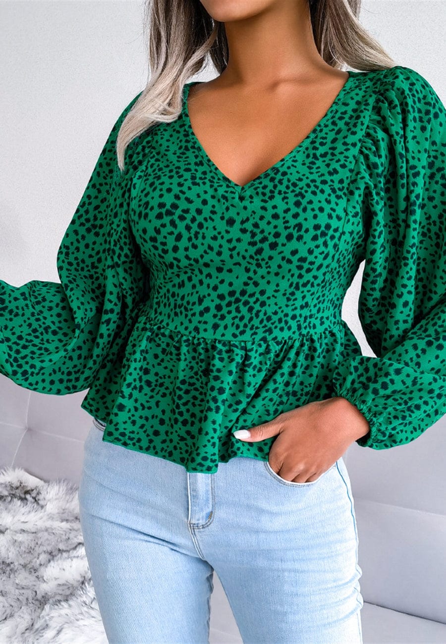 Animal Print Bishop Sleeve Blouse