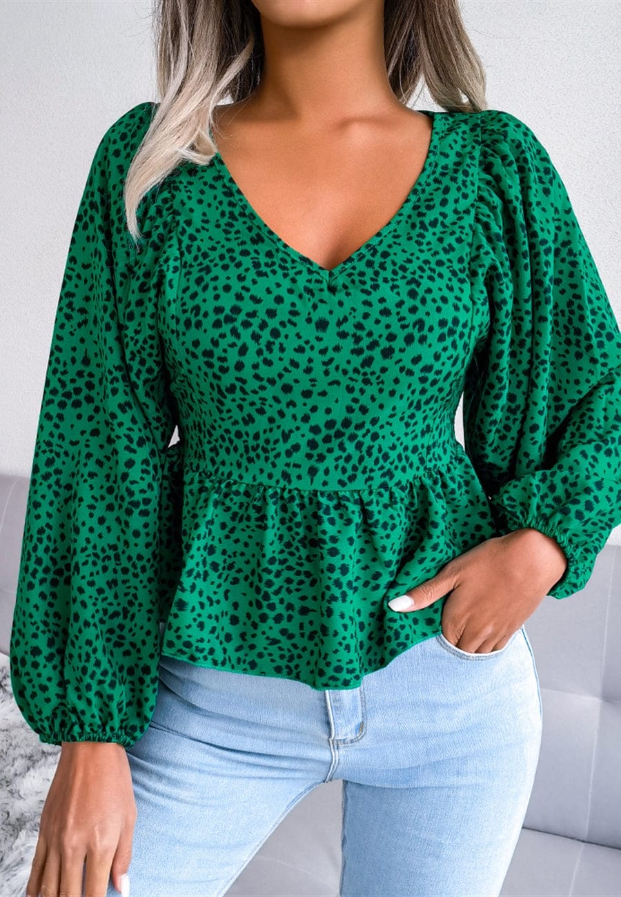 Animal Print Bishop Sleeve Blouse