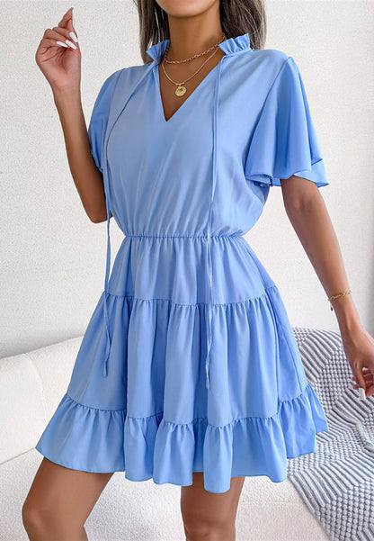 Tie Neck Tiered Dress