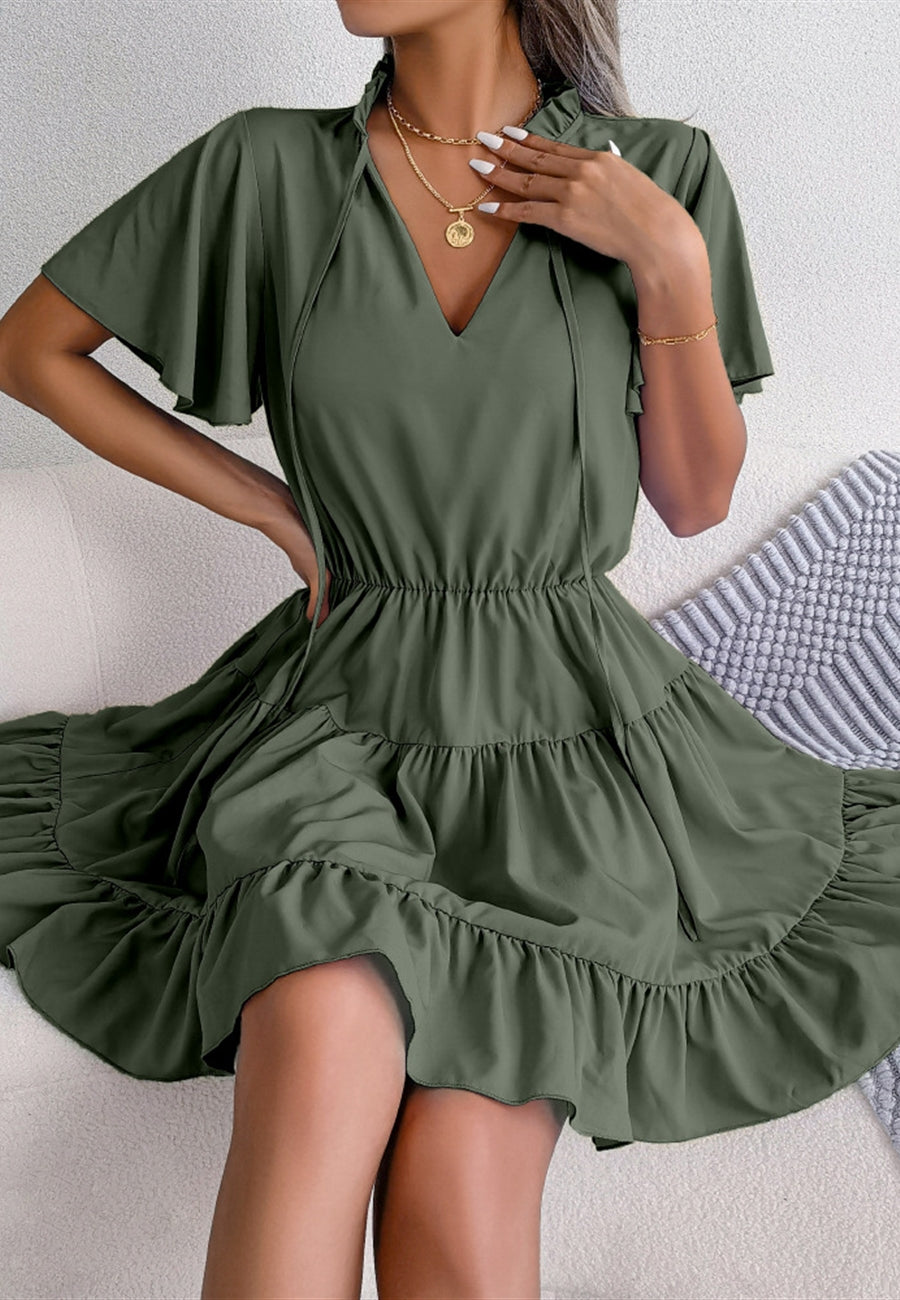 Tie Neck Tiered Dress