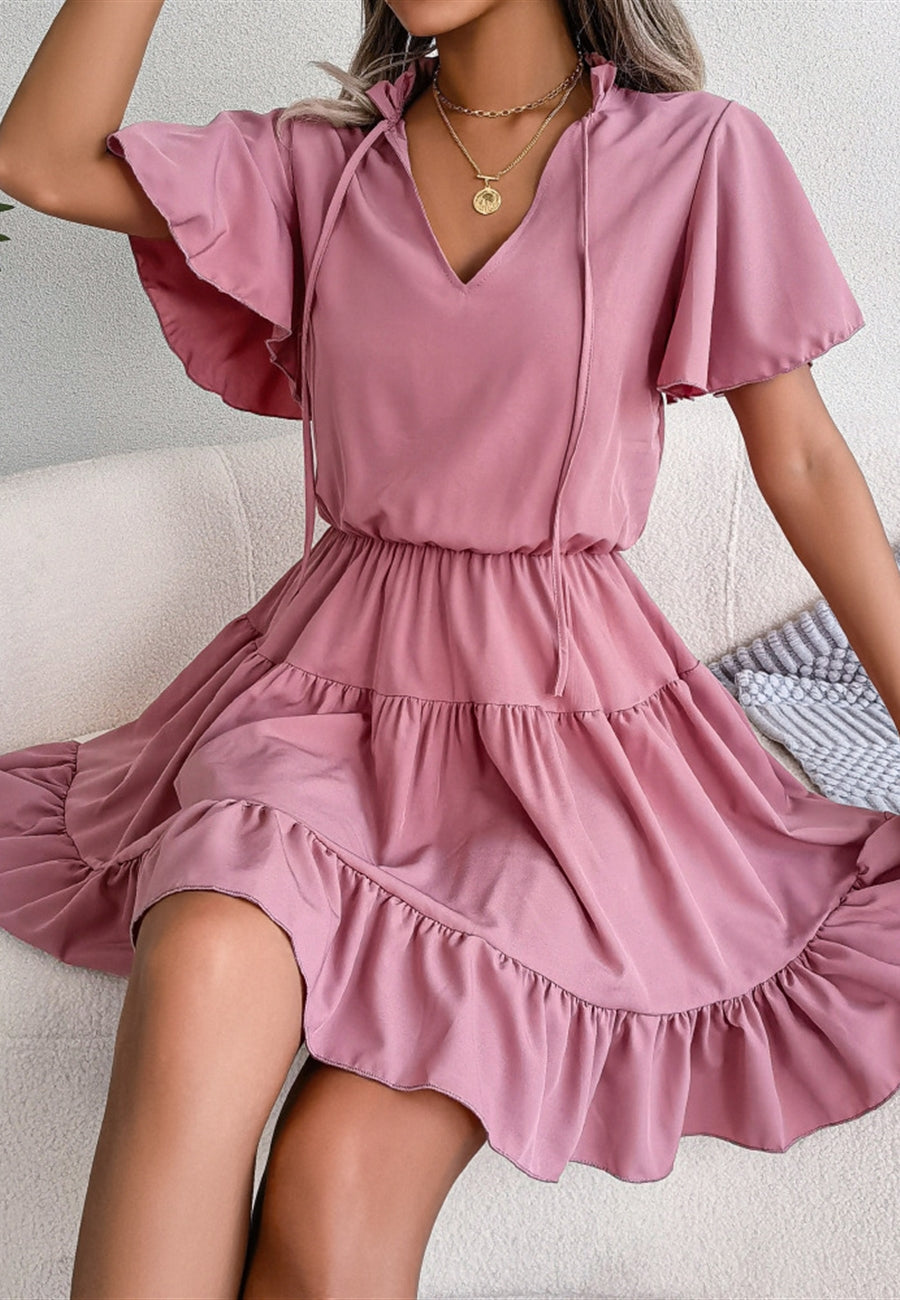 Tie Neck Tiered Dress