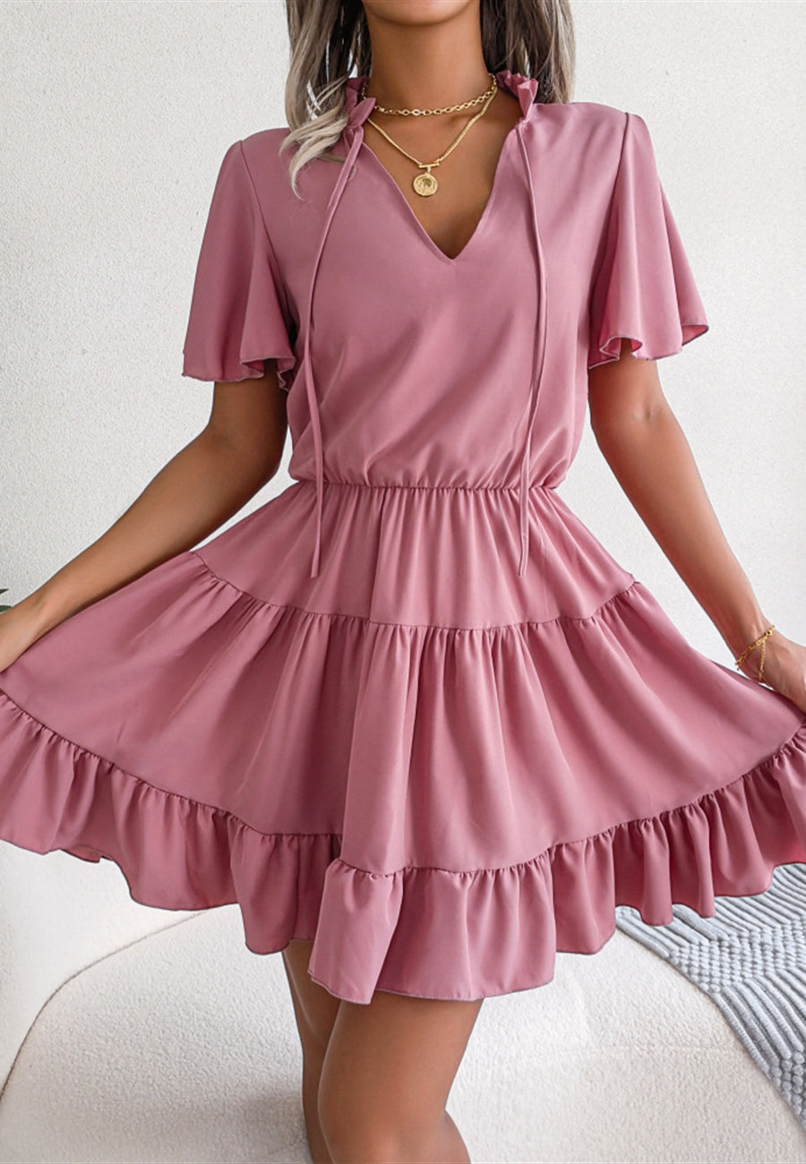 Tie Neck Tiered Dress