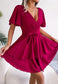 Asymmetrical Tiered Hem Wrap Dress