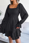 Solid Shirred Ruffle Hem Dress