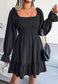 Solid Shirred Ruffle Hem Dress