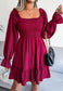 Solid Shirred Ruffle Hem Dress