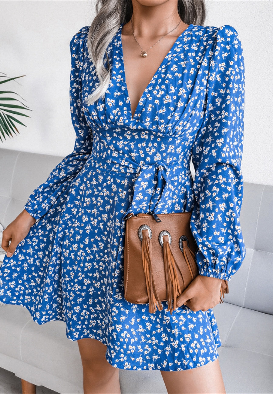 Plunge Floral Long Sleeve Dress