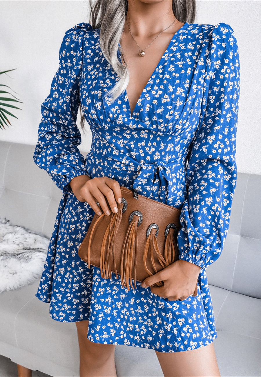 Plunge Floral Long Sleeve Dress