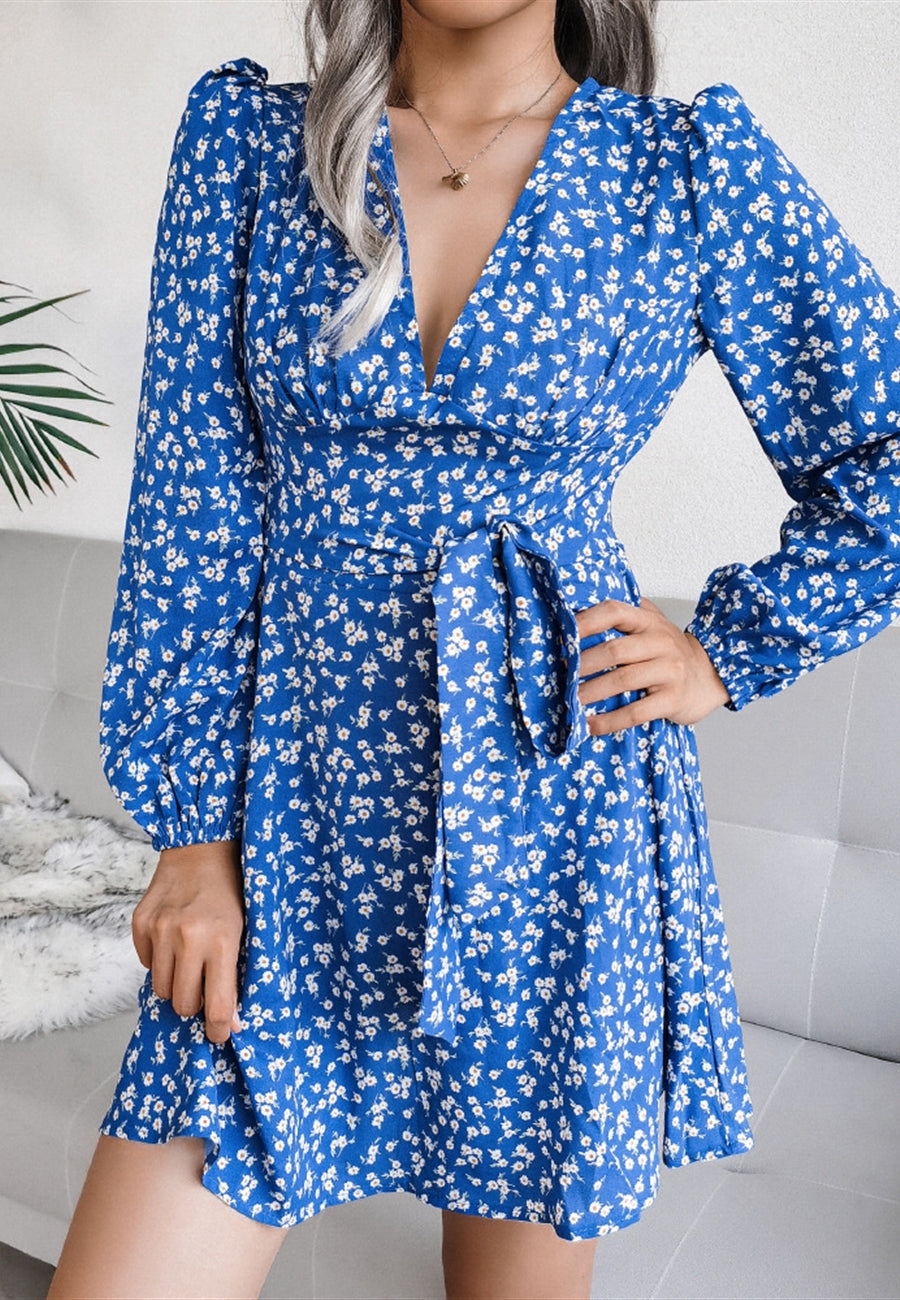 Plunge Floral Long Sleeve Dress