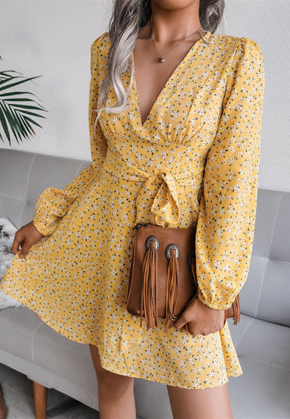 Plunge Floral Long Sleeve Dress