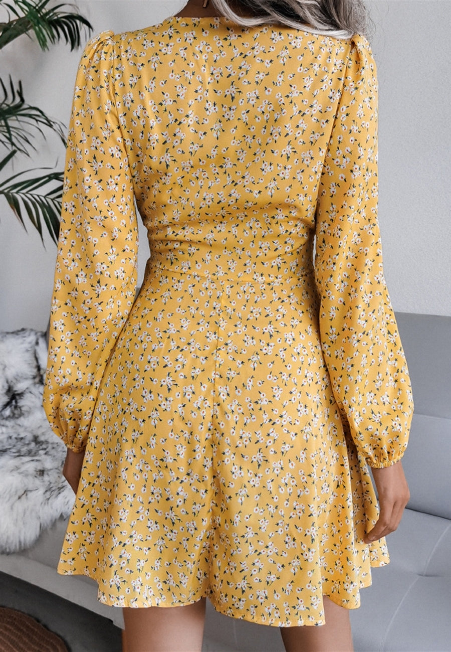 Plunge Floral Long Sleeve Dress