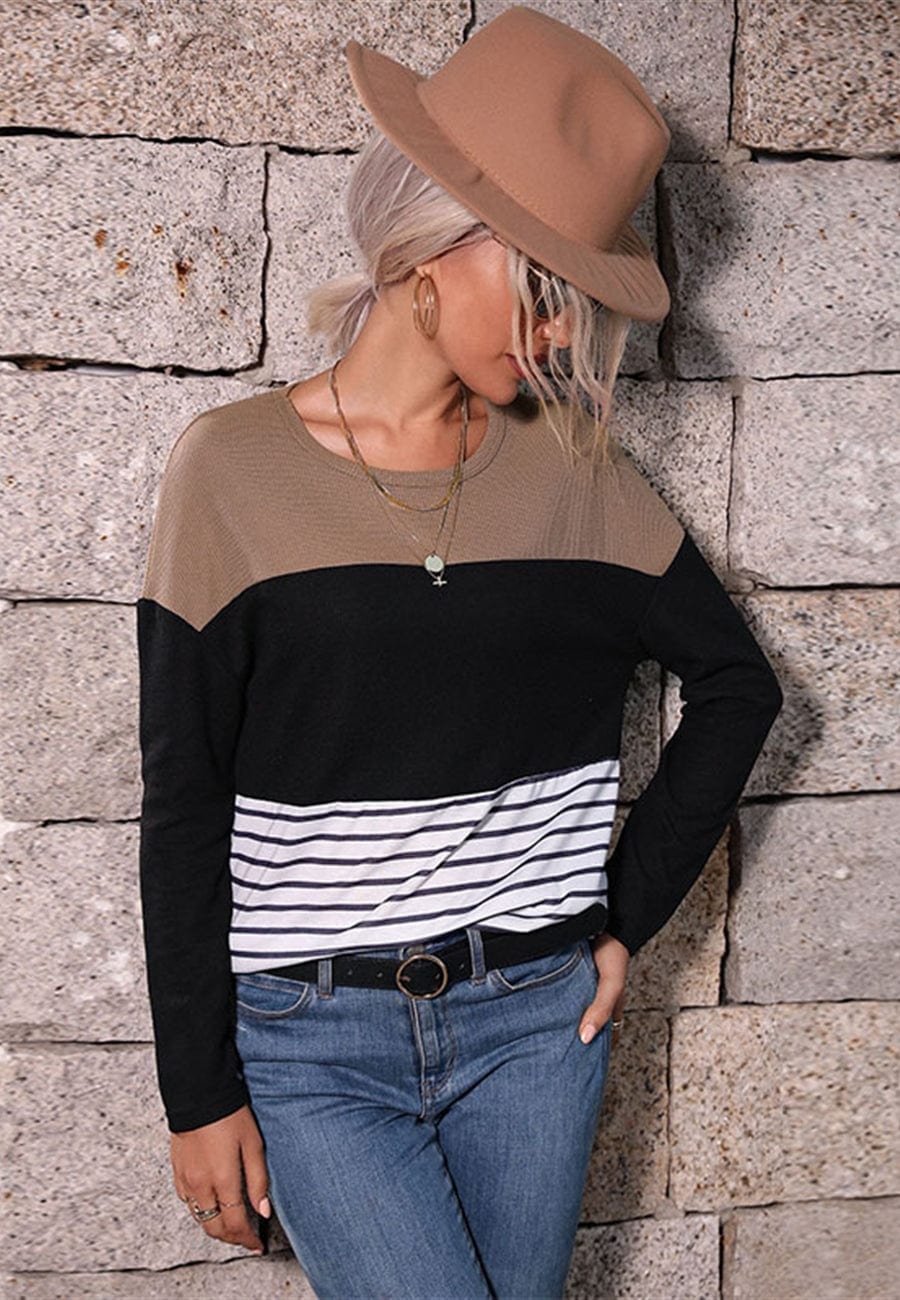 Tri-Tone Striped Print Sweater