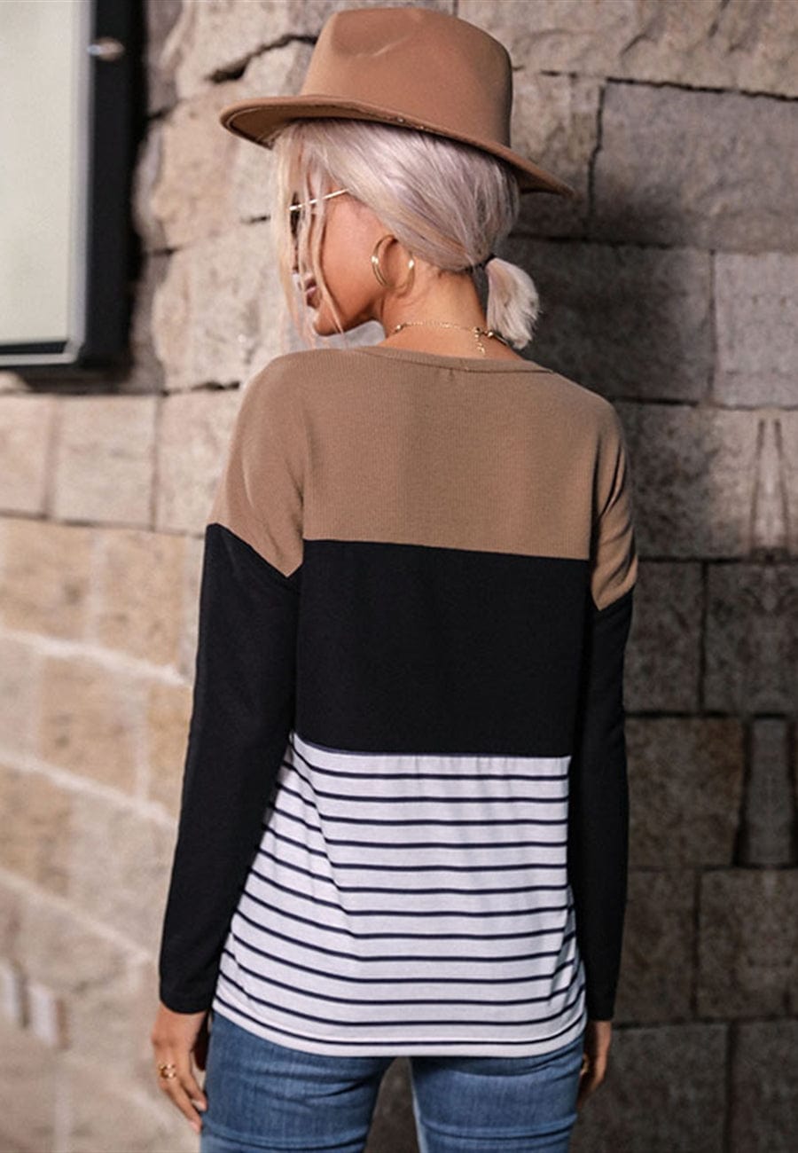 Tri-Tone Striped Print Sweater