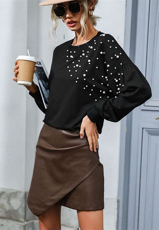 Pearl Embellished Bishop Sleeve Sweater