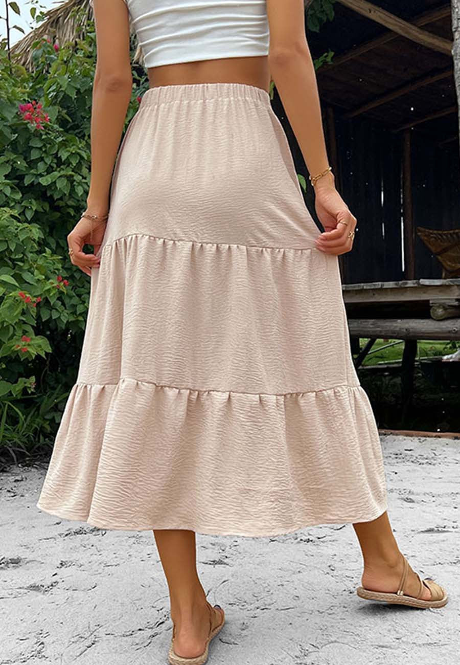 Button Down Tiered Midi Skirt