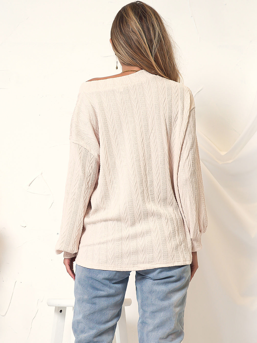 Textured Knit V Neck Sweater