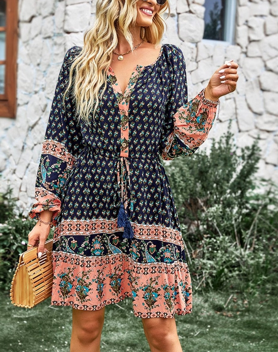 Tassel Tie Waist Boho Dress