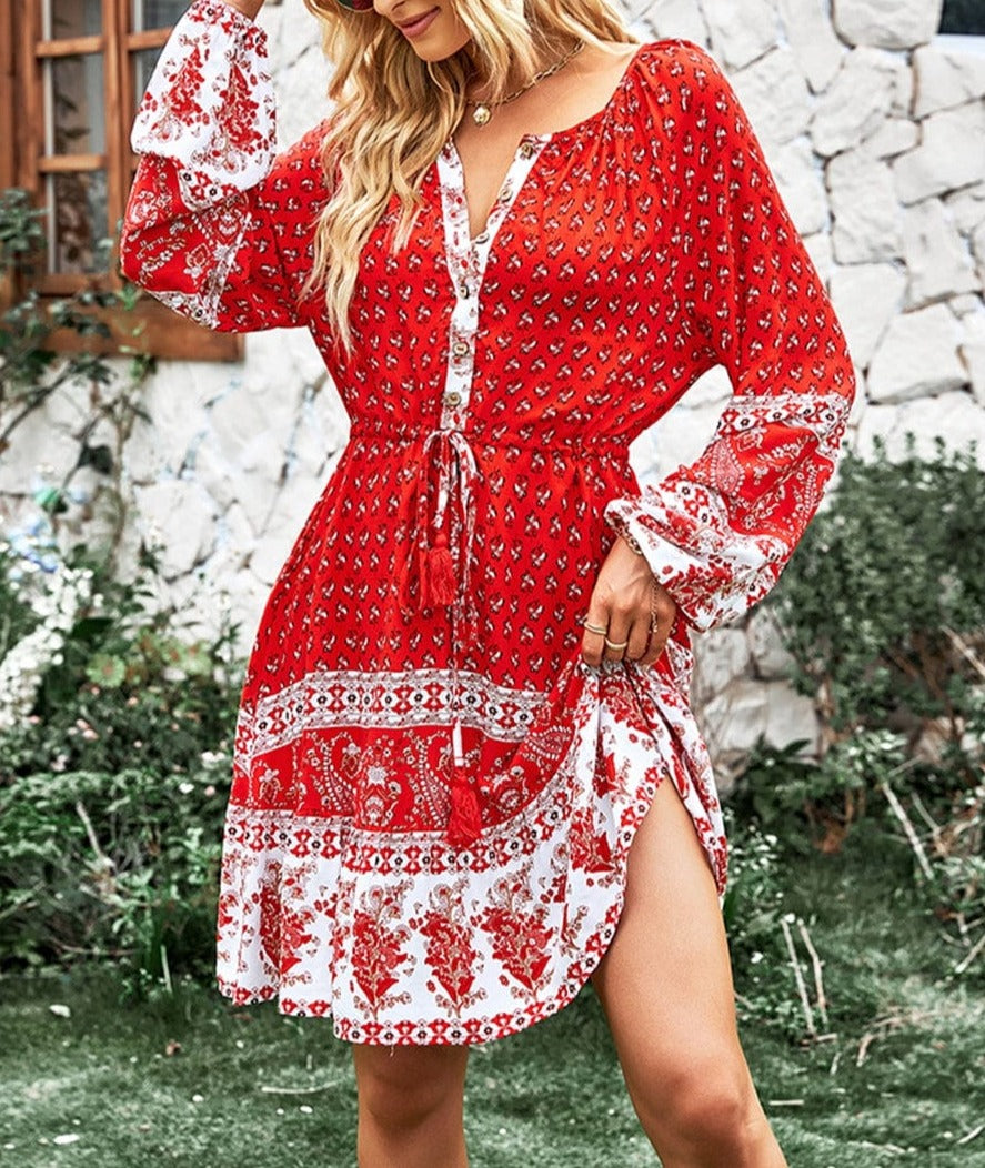 Tassel Tie Waist Boho Dress