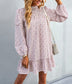 Ruffle Shirred Neck Floral Dress