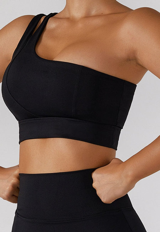 Asymmetrical One Shoulder Double Strap Sports Bra Tank