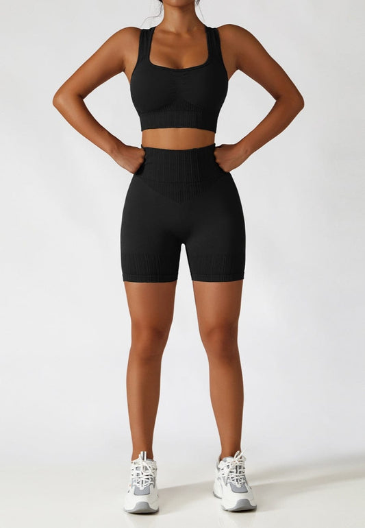 Racerback Sports Bra & Sculpting High Waist Shorts Set