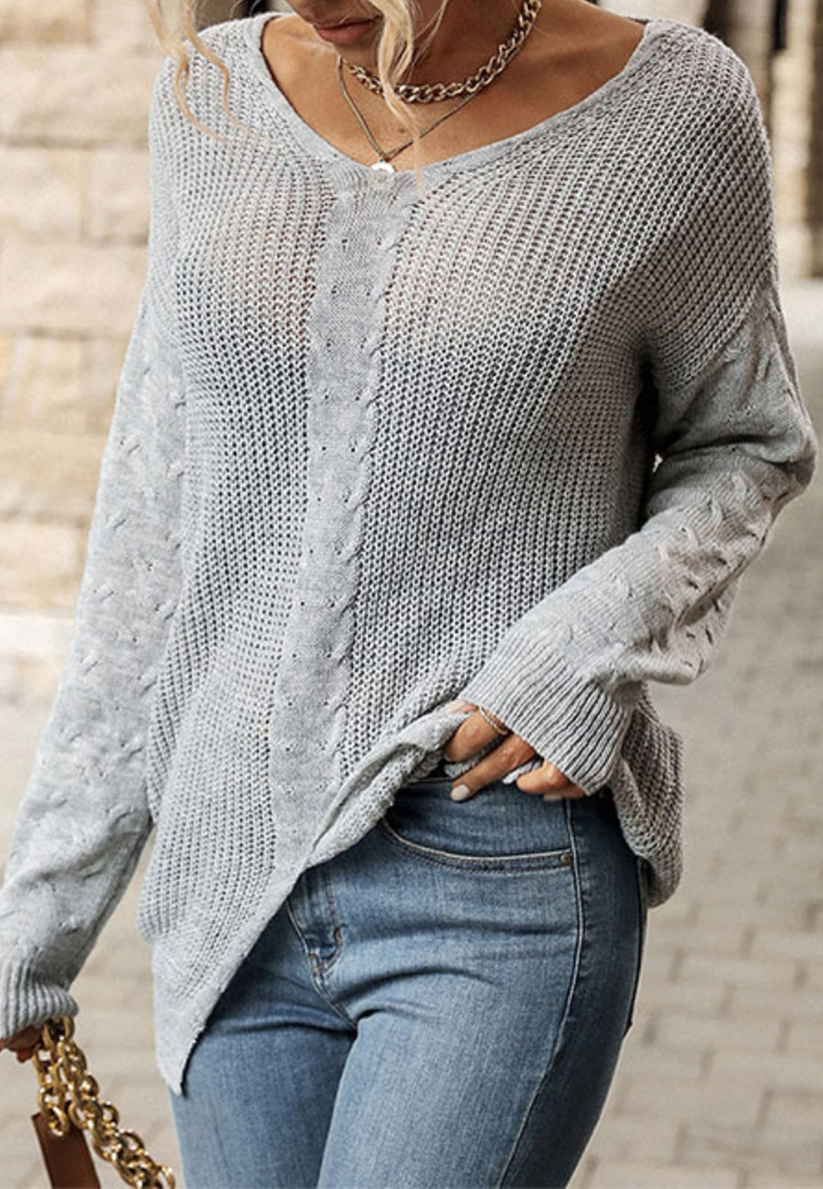 Mixed Textured Knit Long Sweater
