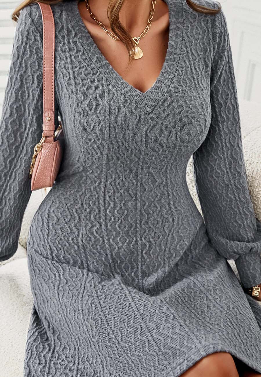 Textured Cable Knit Sweater Dress