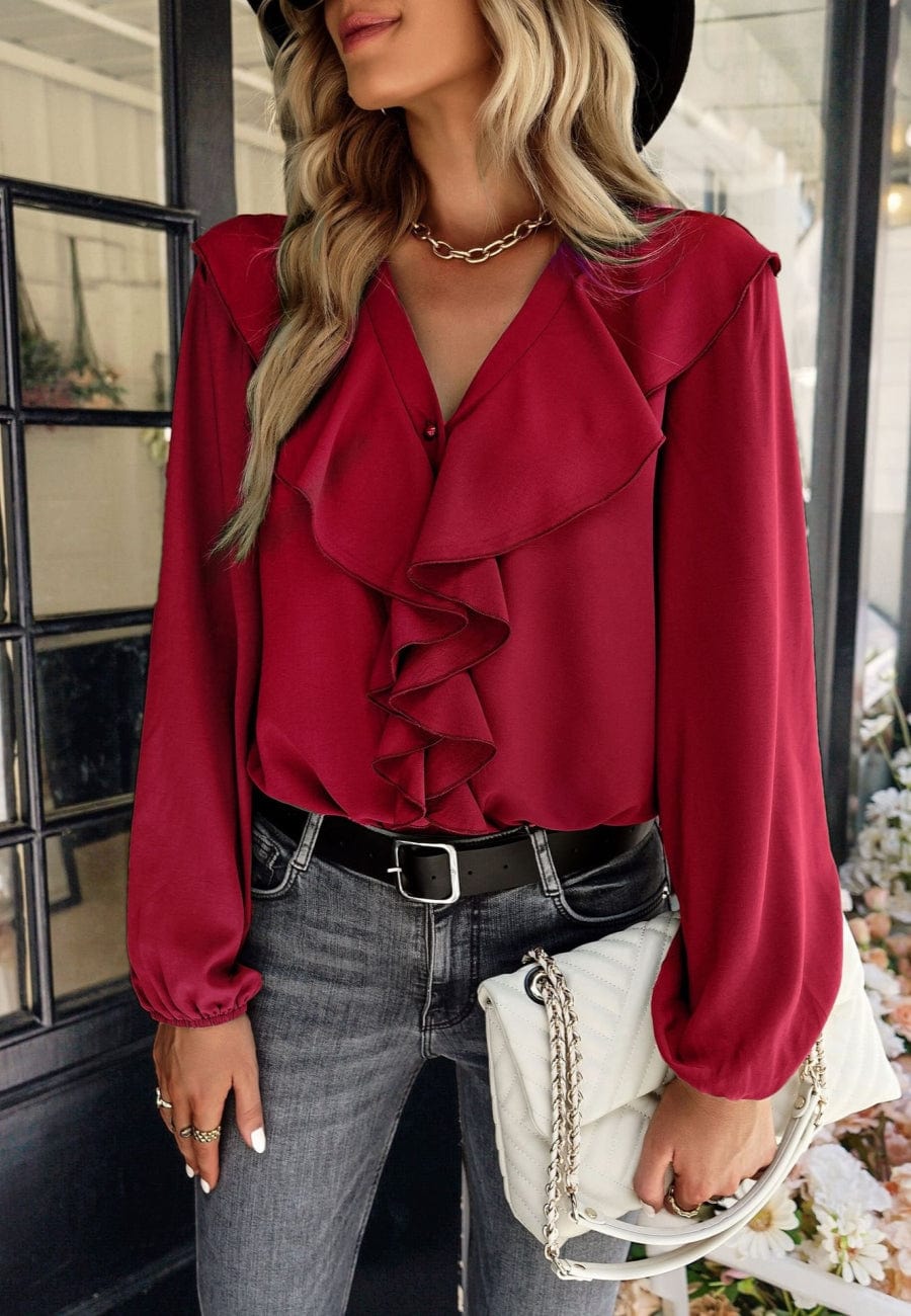 Ruffle Front Vintage Blouse