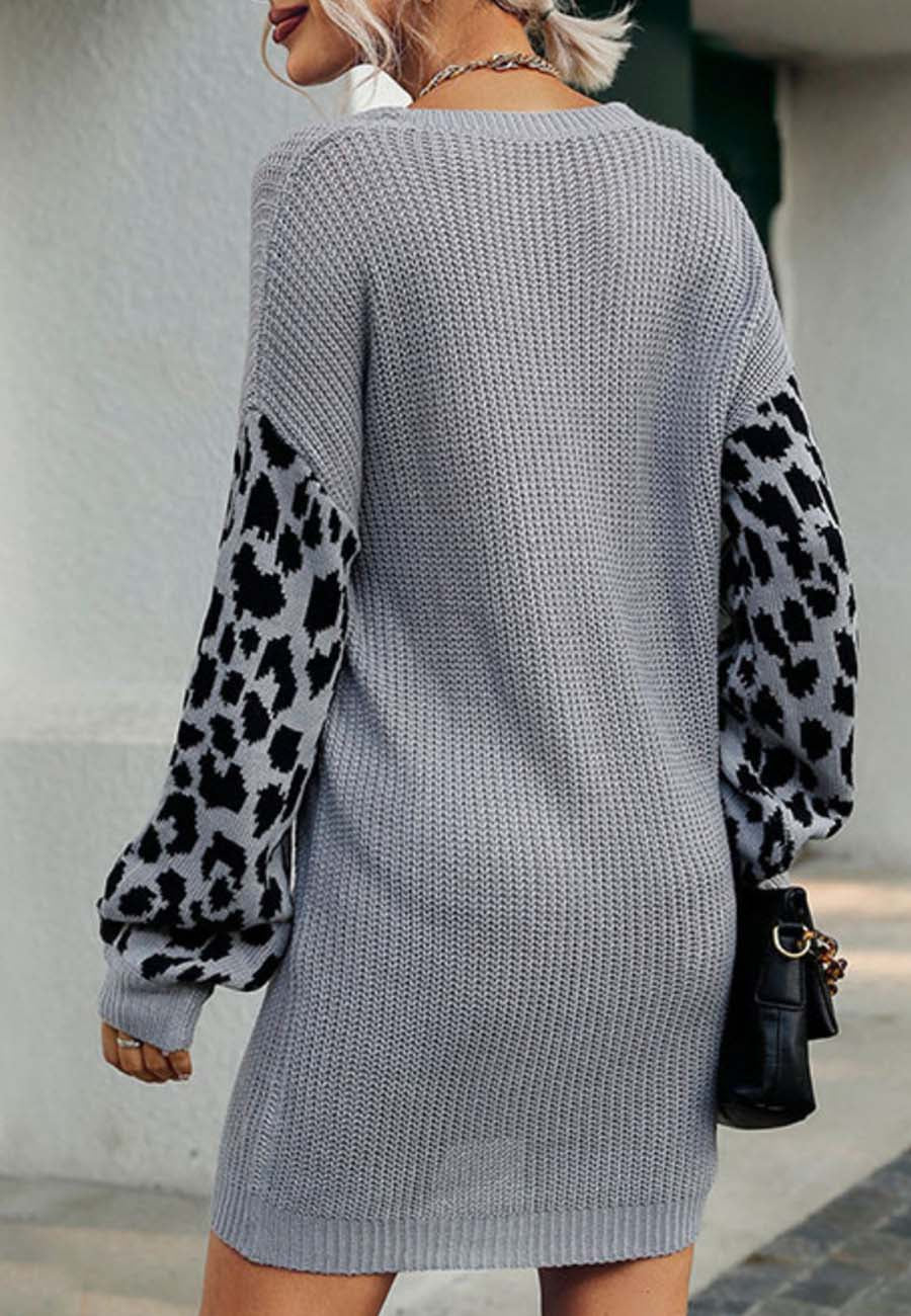 Two Tone Leopard Sweater Dress