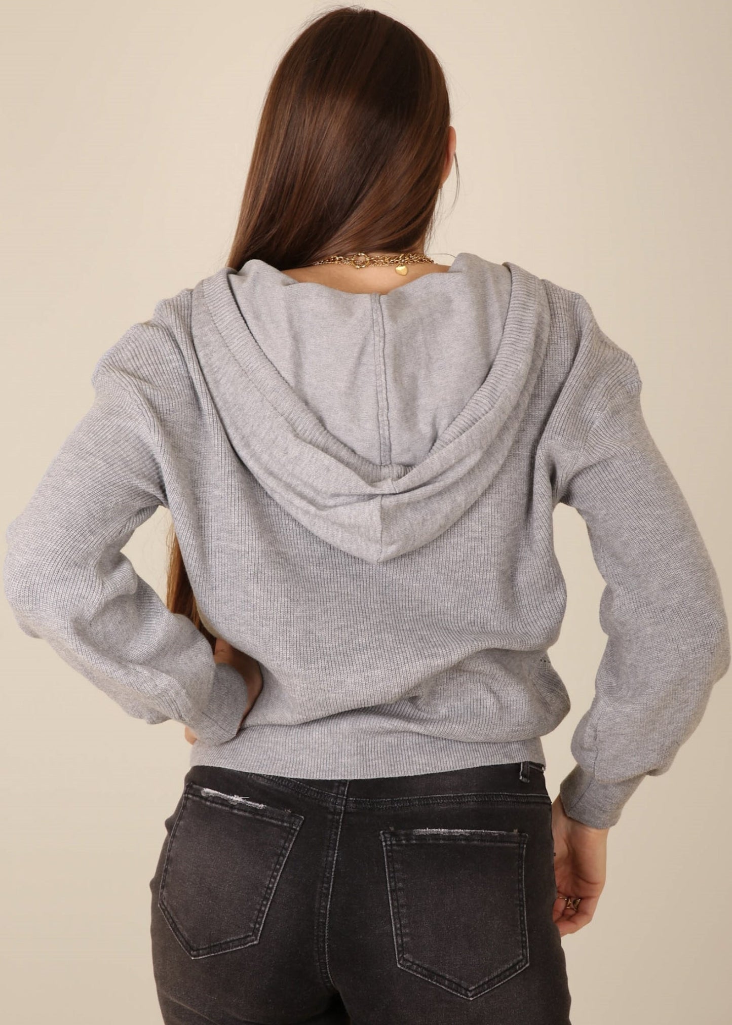 Henley Ribbed Knit Hoodie