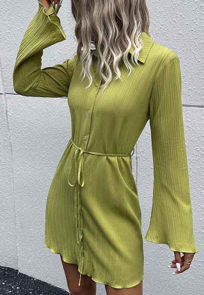 Textured Striped Flare Sleeves Dress