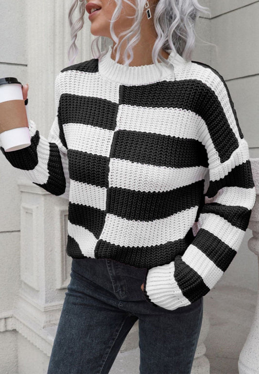 Uneven Striped Textured Sweater