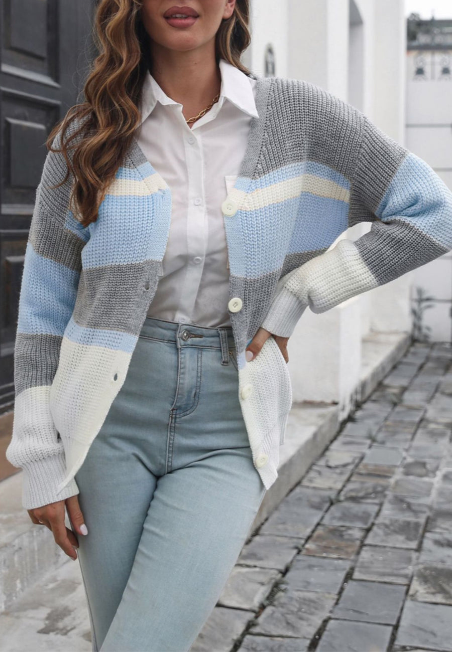 Color Block Striped Fall Cardigan