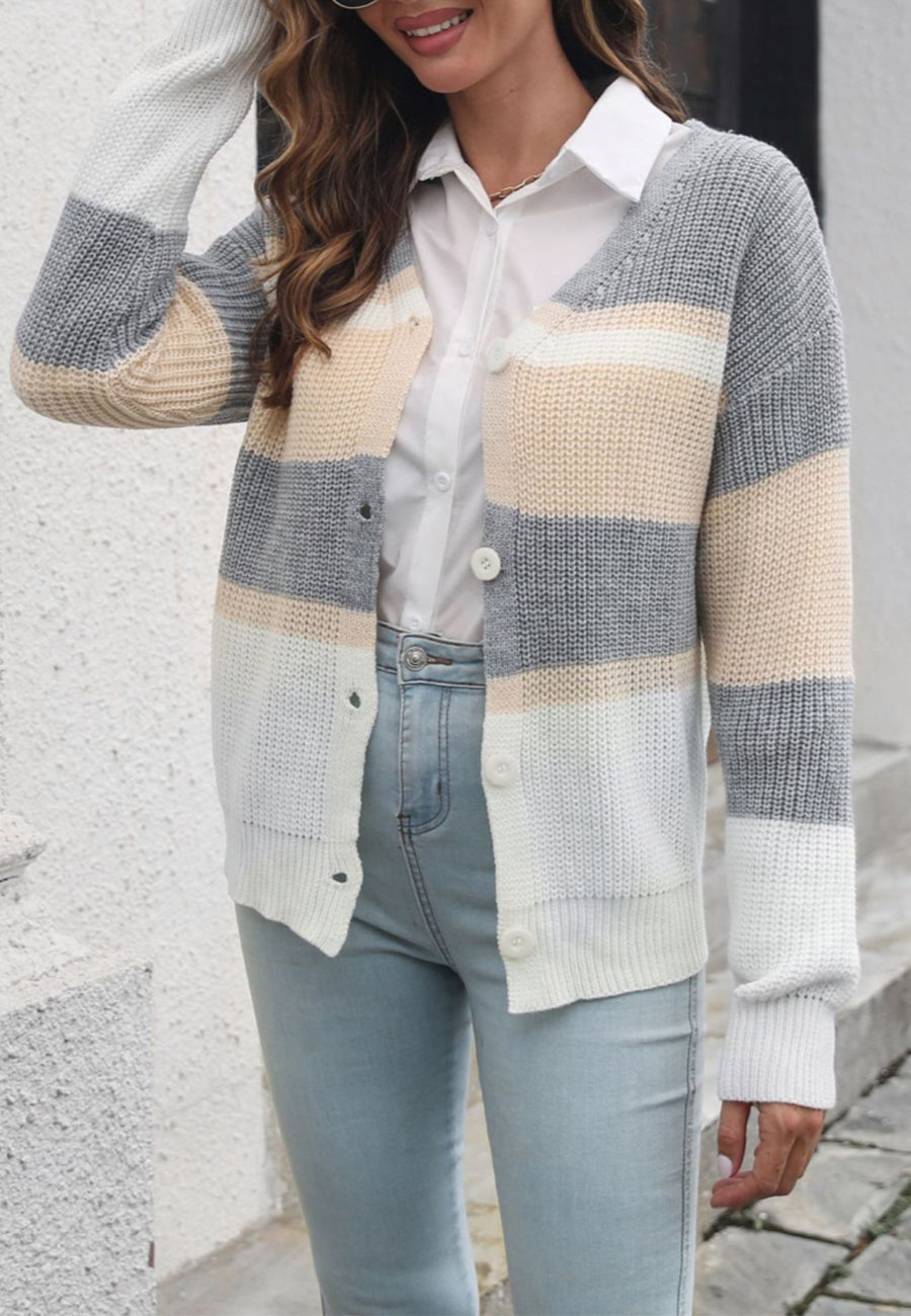 Color Block Striped Fall Cardigan